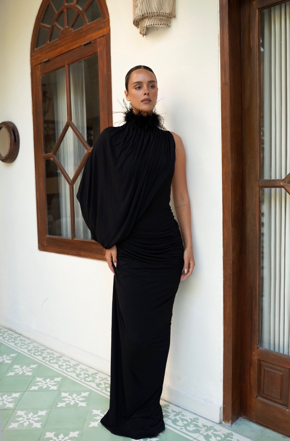 Diane Black Draped Gown
